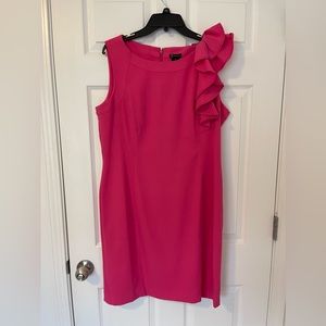 Beautiful Hot Pink New Directions size 14 Sheath Dress With Ruffle.